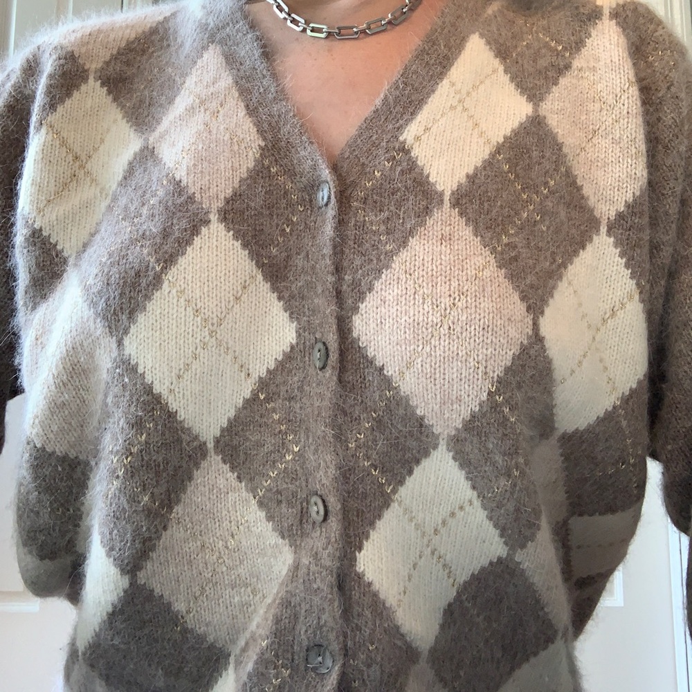 Wool Checkered Button Up Sweater - image 3